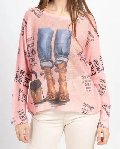 Loowie Fashion Summer Knit Printed Sweater In Pink In Multi