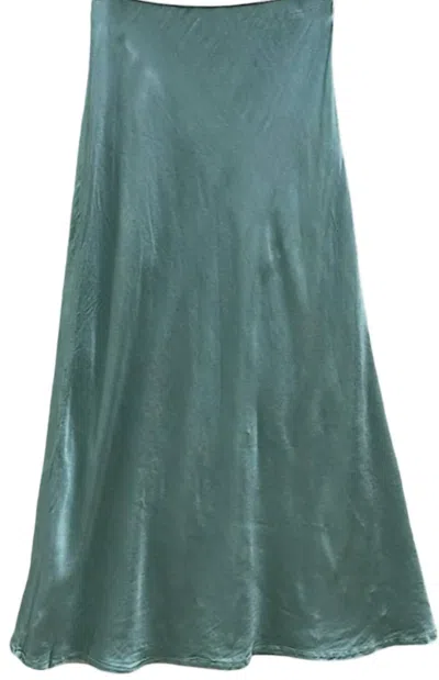 Loowie Women's Italian Satin Bias Cut Midi Skirt In Turquoise In Multi