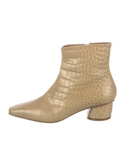 Pre-owned Loq Embossed Leather Animal Print Boots In Neutrals
