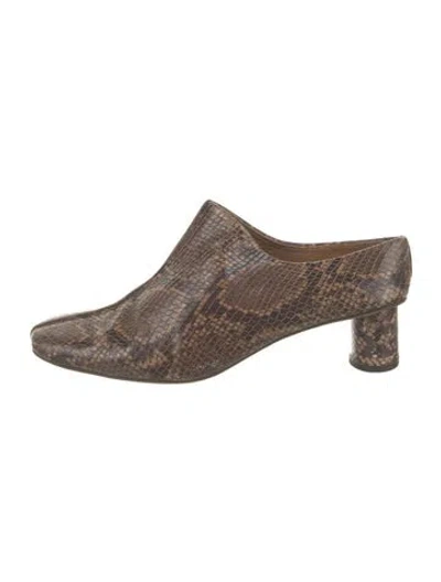 Pre-owned Loq Embossed Leather Animal Print Mules In Brown