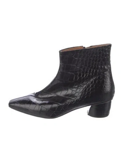 Pre-owned Loq Embossed Leather Boots In Black