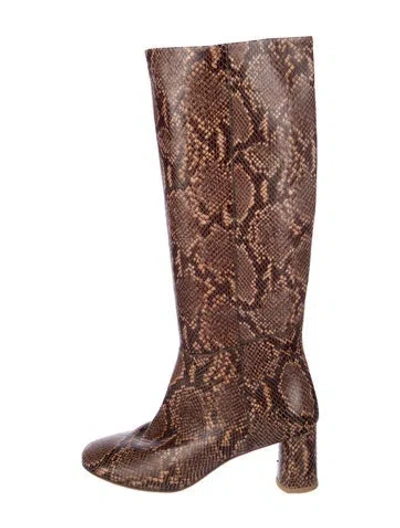 Pre-owned Loq Leather Animal Print Boots In Brown