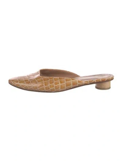 Pre-owned Loq Leather Animal Print Mules In Brown