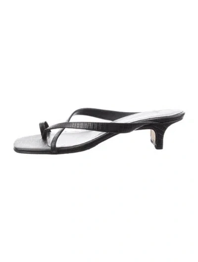 Pre-owned Loq Leather Animal Print Sandals In Black