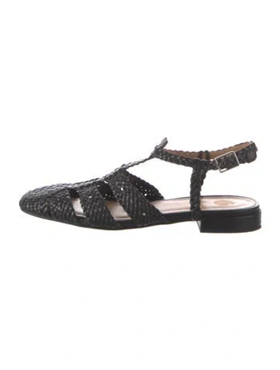 Pre-owned Loq Leather Braided Accents Flats In Black
