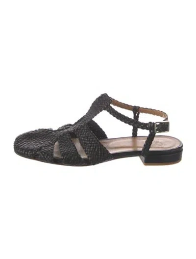 Pre-owned Loq Leather Braided Accents Flats In Black