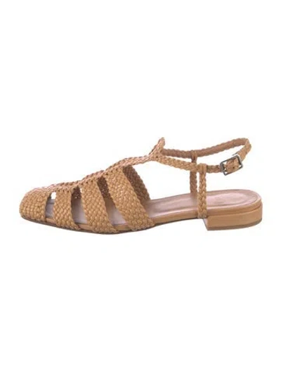 Pre-owned Loq Leather Braided Accents Gladiator Sandals In Neutral