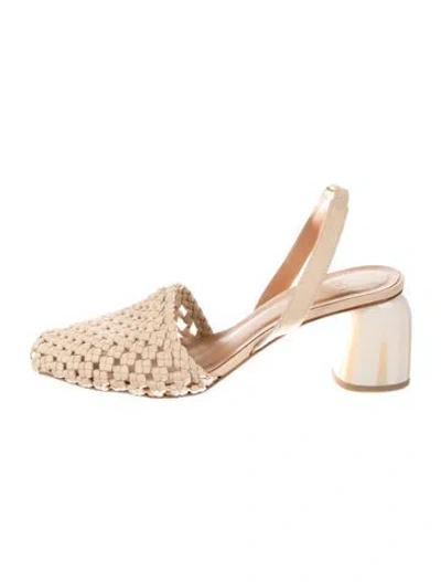 Pre-owned Loq Leather Braided Accents Slingback Pumps In White