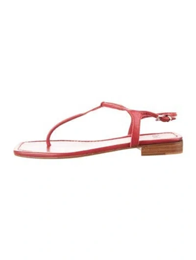 Pre-owned Loq Leather T-strap Sandals In Red