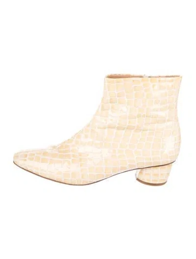 Pre-owned Loq Patent Leather Animal Print Boots In Neutrals