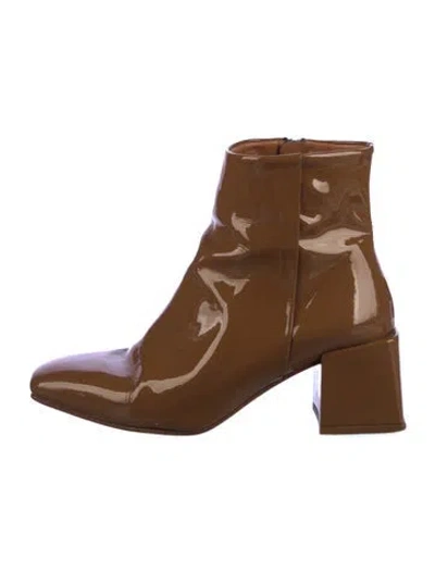 Pre-owned Loq Patent Leather Boots In Brown