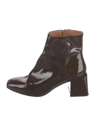 Pre-owned Loq Patent Leather Boots In Brown