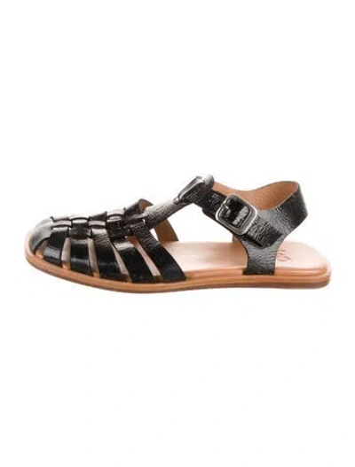 Pre-owned Loq Patent Leather Gladiator Sandals In Black
