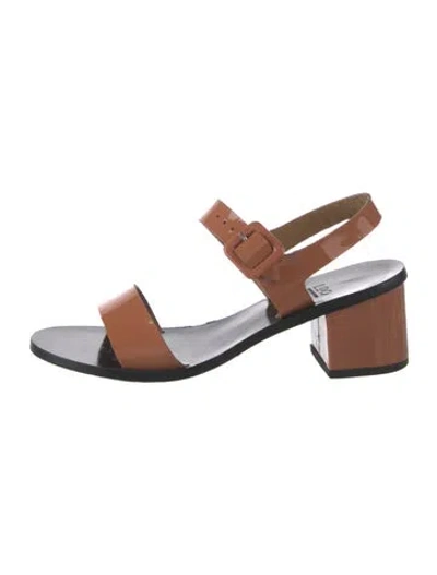 Pre-owned Loq Patent Leather Sandals In Brown