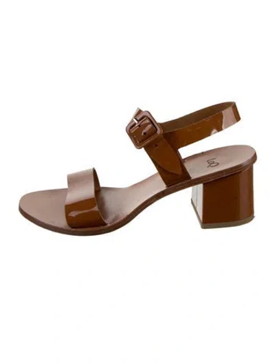 Pre-owned Loq Patent Leather Sandals In Brown