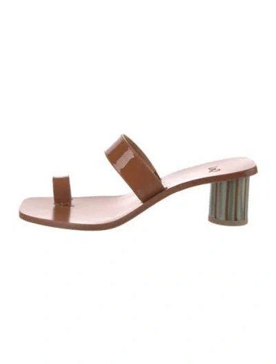 Pre-owned Loq Patent Leather Slides In Brown