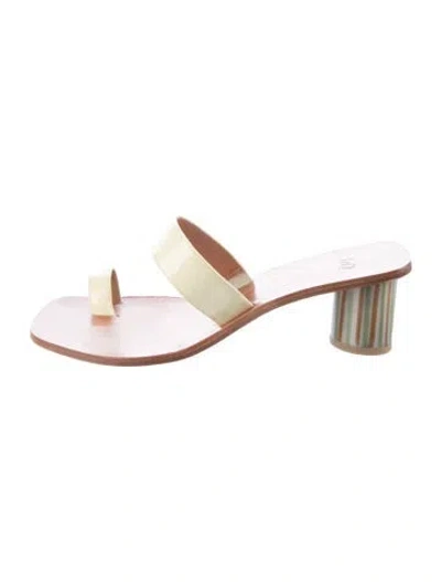 Pre-owned Loq Patent Leather Slides In Neutral