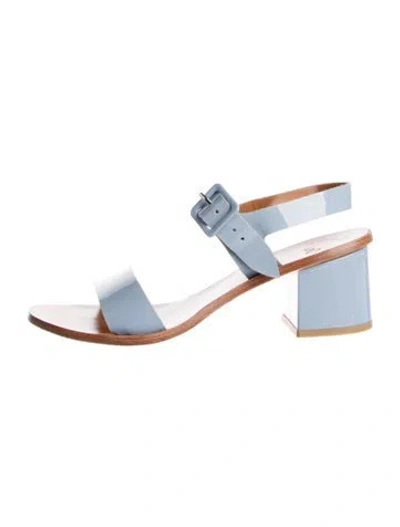 Pre-owned Loq Patent Leather Slingback Sandals In Blue