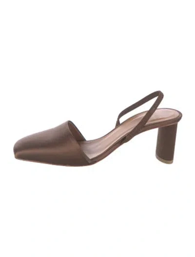 Pre-owned Loq Satin Slingback Pumps In Brown
