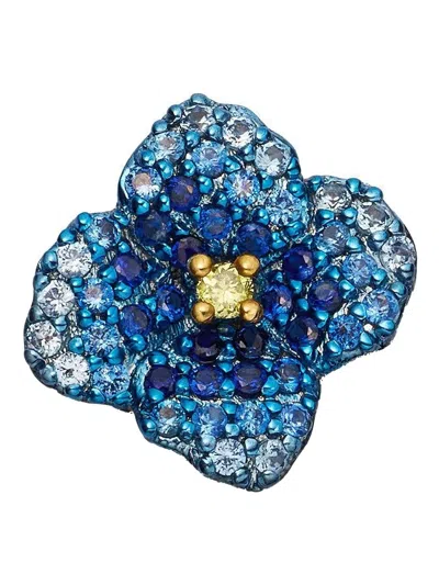 Loquet 18k White Gold Poppy Sapphire Locket Charm In Blue