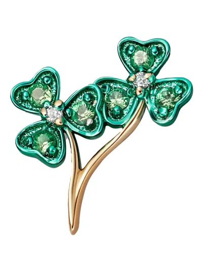 Loquet 18kt Yellow Gold Shamrock Pendant Necklace In Green