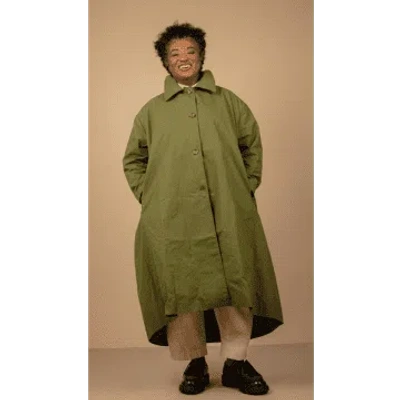 Lora Gene Waxed Cotton Asymmetric Raincoat By In Green