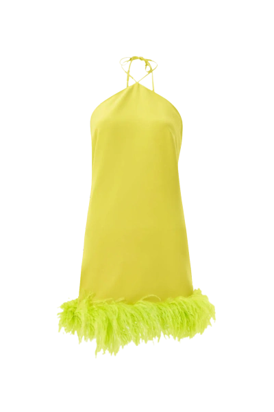 Lora Istanbul Keira Halter Green Mini Feather Dress