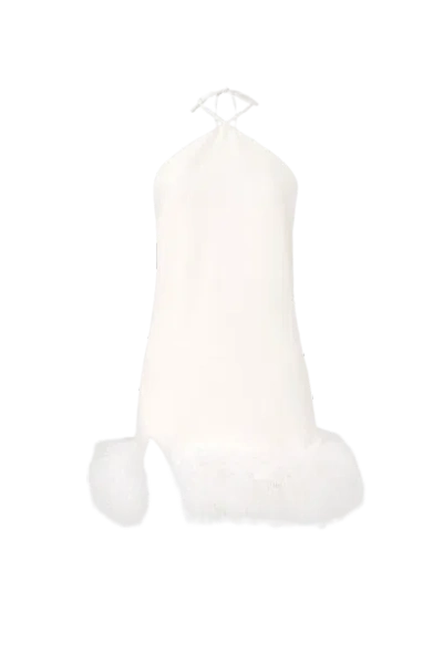 Lora Istanbul Keira White Halter Mini Feather Dress