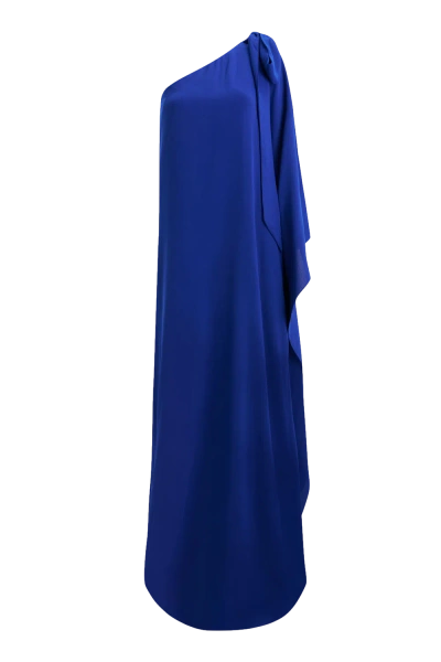 Lora Istanbul Lia Crepe Navy Blue One Shoulder Maxi Dress