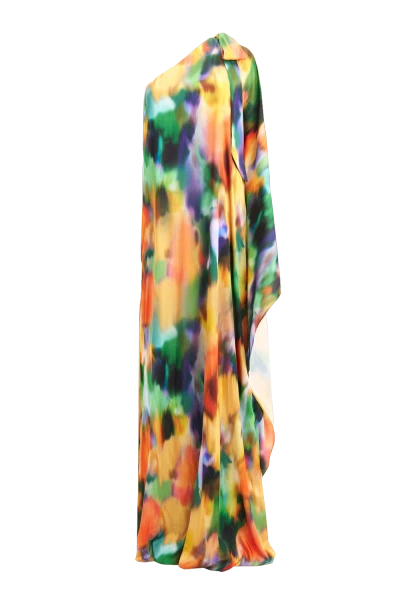 Lora Istanbul Lia Satin Multi Color One Shoulder Maxi Dress