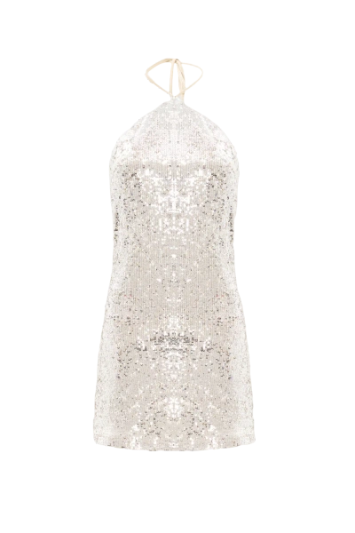 Lora Istanbul Nina Silver Sequined Halter Mini Dress