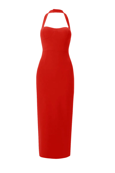 Lora Istanbul Zoa Red Bustier Midi Dress
