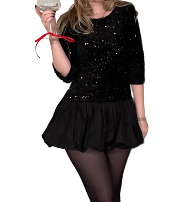 Loraine Holiday Sequin Bubble Dress In Black