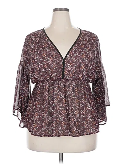 Pre-owned Loralette 3/4 Sleeve Blouse In Burgundy