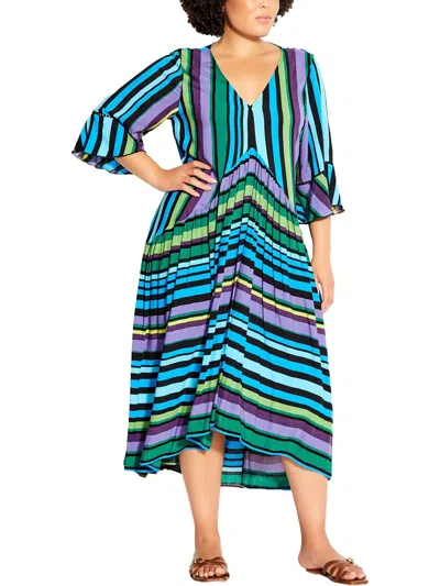 Loralette Plus Valencia Womens Cotton Bell Sleeve Maxi Dress In Multi