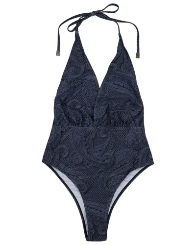 Lords Of Harlech Black Xena Crochet Paisley Caviar Womens Halter One-piece Swimsuit