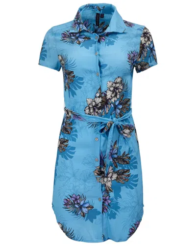 Lords Of Harlech Blue Crystal Exotic Floral Teal Womens Shirt Dress In Multi