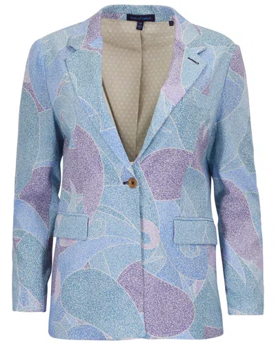 Lords Of Harlech Blue Julia Grain Paisley Teal Womens Tailored Blazer In Multi