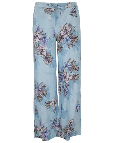 Lords Of Harlech Blue Lillian Exotic Floral Teal Womens Wide-leg Pant