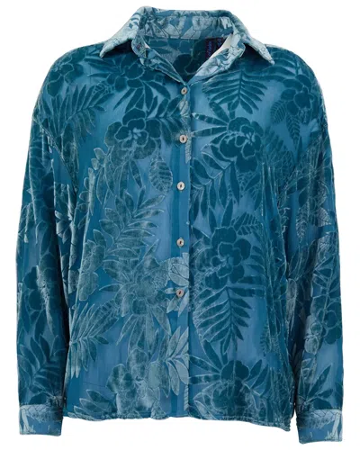 Lords Of Harlech Blue Nadia Country Floral Velvet Devore Teal Womens Shirt