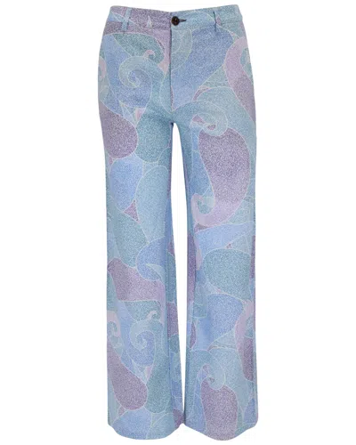Lords Of Harlech Blue Pheobe Grain Paisley Teal Womens Wool Wide-leg Pant