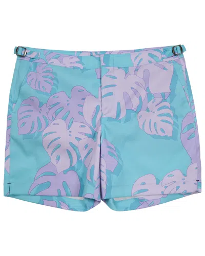 Lords Of Harlech Blue Pool Monstera Floral Teal Mens Tailored Swim Short