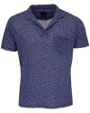 Lords Of Harlech Bobby Merino Wool Johnny Collar Polo City Geo In Blue