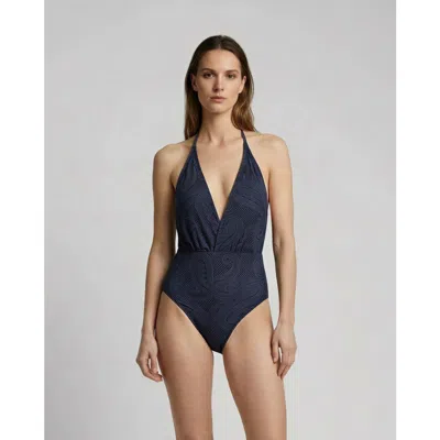 Lords Of Harlech Crochet Paisley Womens Halter One-piece Swimsuit In Blue
