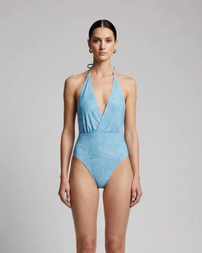 Lords Of Harlech Crochet Paisley Womens Halter One-piece Swimsuit In Blue