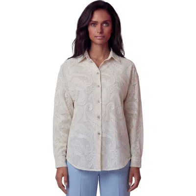 Lords Of Harlech Crochet Paisley Womens Linen Shirt In Black