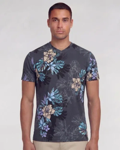 Lords Of Harlech Maze Exotic Floral Black Mens Vneck Tee In Multi