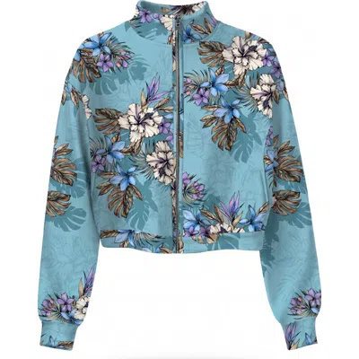 Lords Of Harlech Exotic Floral Womens Cropped Zip Jacket In Blue