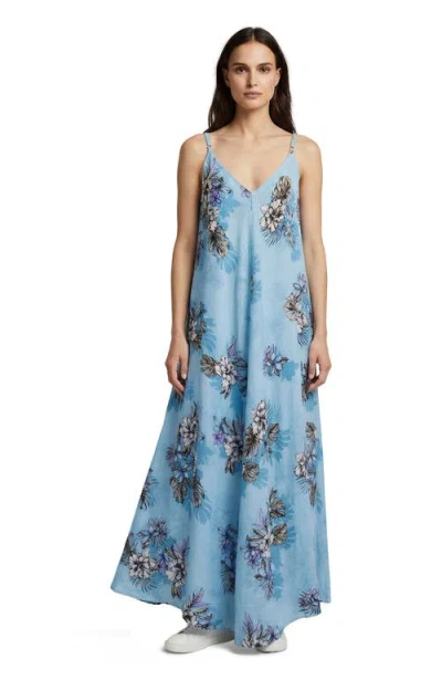 Lords Of Harlech Exotic Floral Womens Linen Oversized Dress In Blue