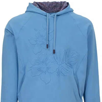 Lords Of Harlech Hank Embossed Floral Hoodie In Blue